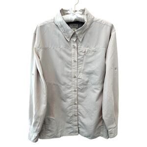 L.L. BEAN Beige Nylon Button Down Shirt Outdoor Hiking Fishing Utility XL
